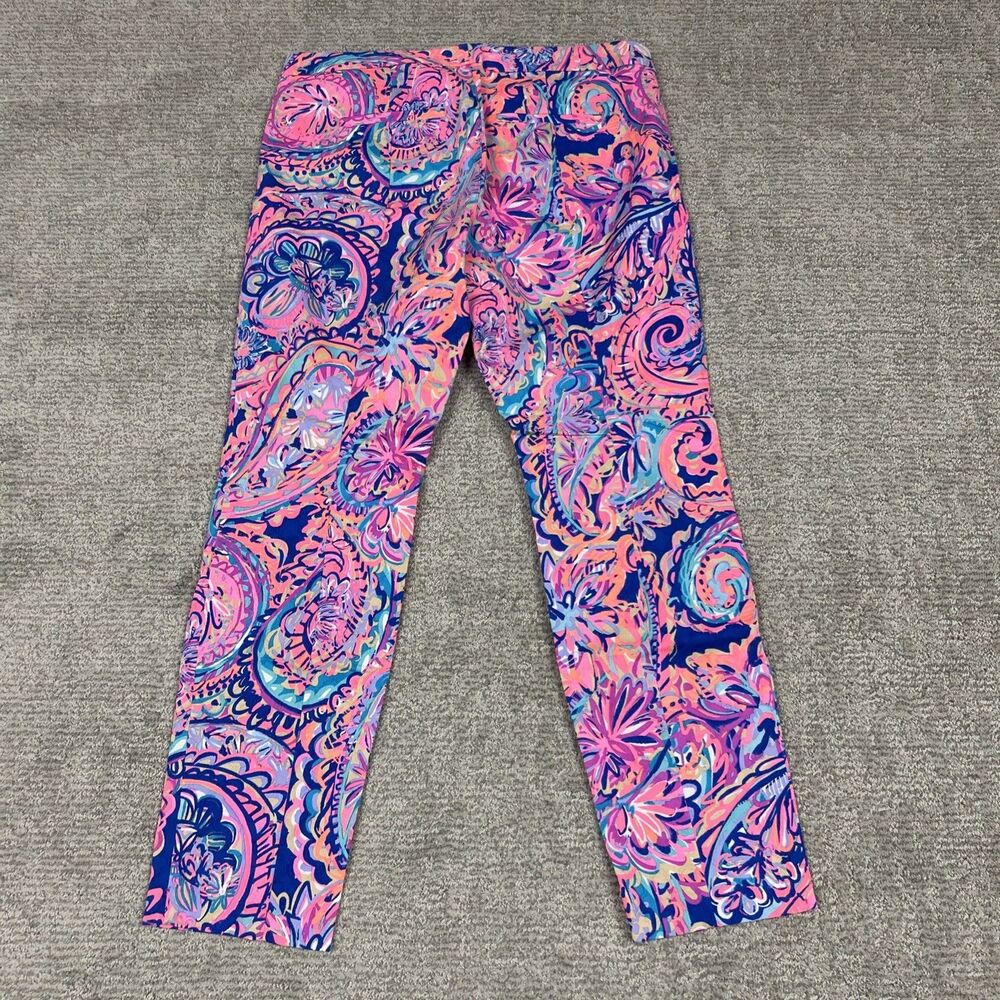 Lilly Pulitzer Kelly Pants Womens 12 Drop Me a Lime Blue Pink Resort Vacation - Picture 7 of 8